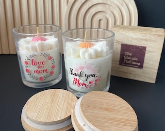 Mother’s Day Candle : Glass container with wooden lid Thank you Mom