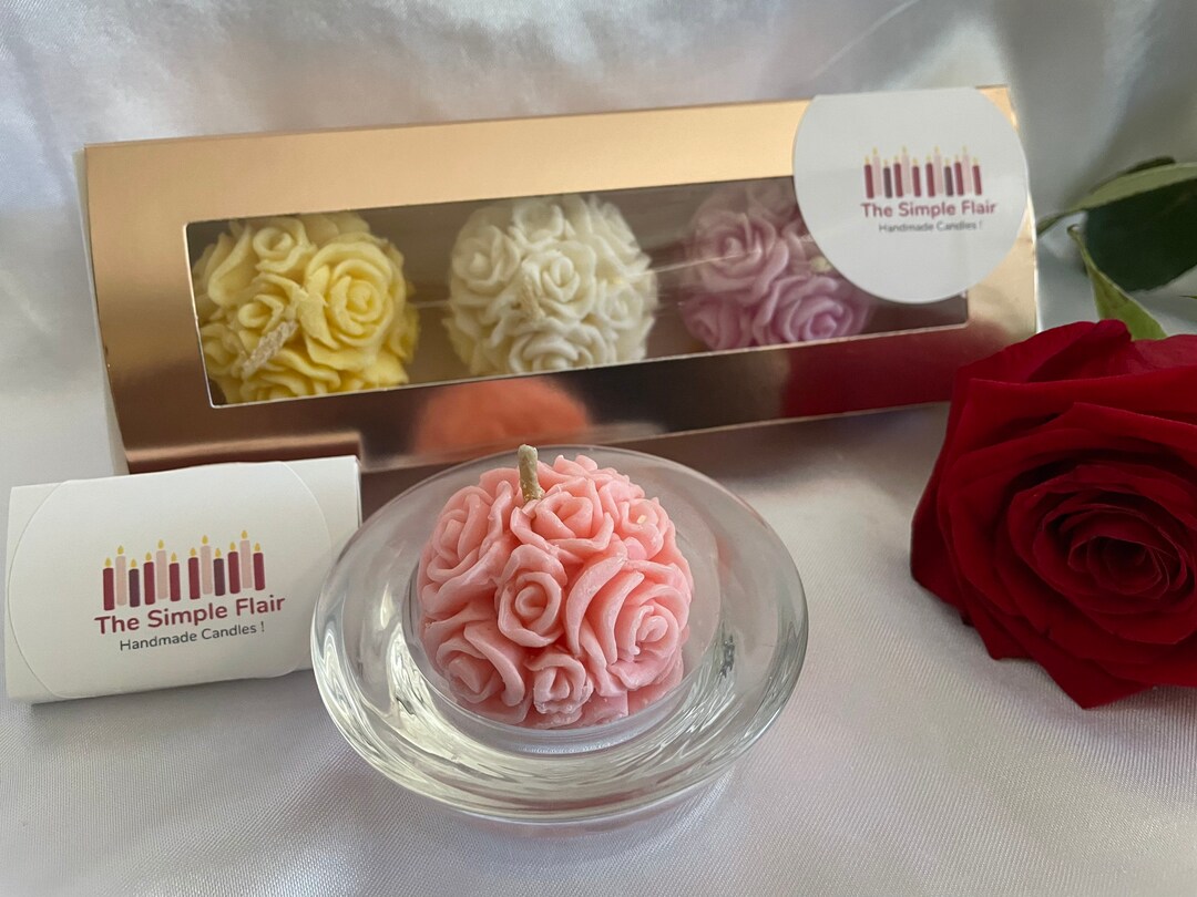 Set of 3 Rose Mini Ball Candles With Candle Holder N Matchbox Etsy