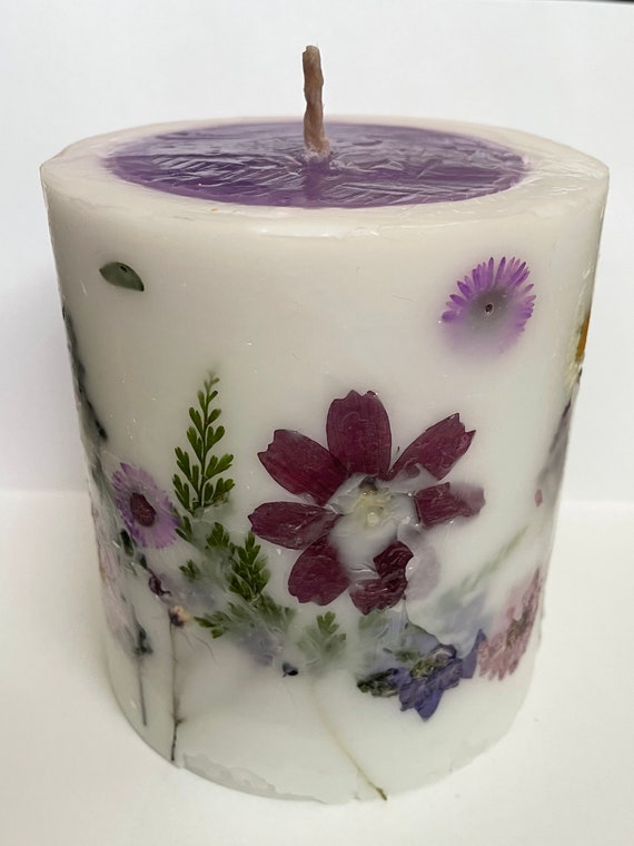 Real dry flowers embedded hurricane candle Etsy
