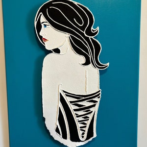 Victoria:  Original, fine art wall sculpture of a beautiful young woman in a black corset.
