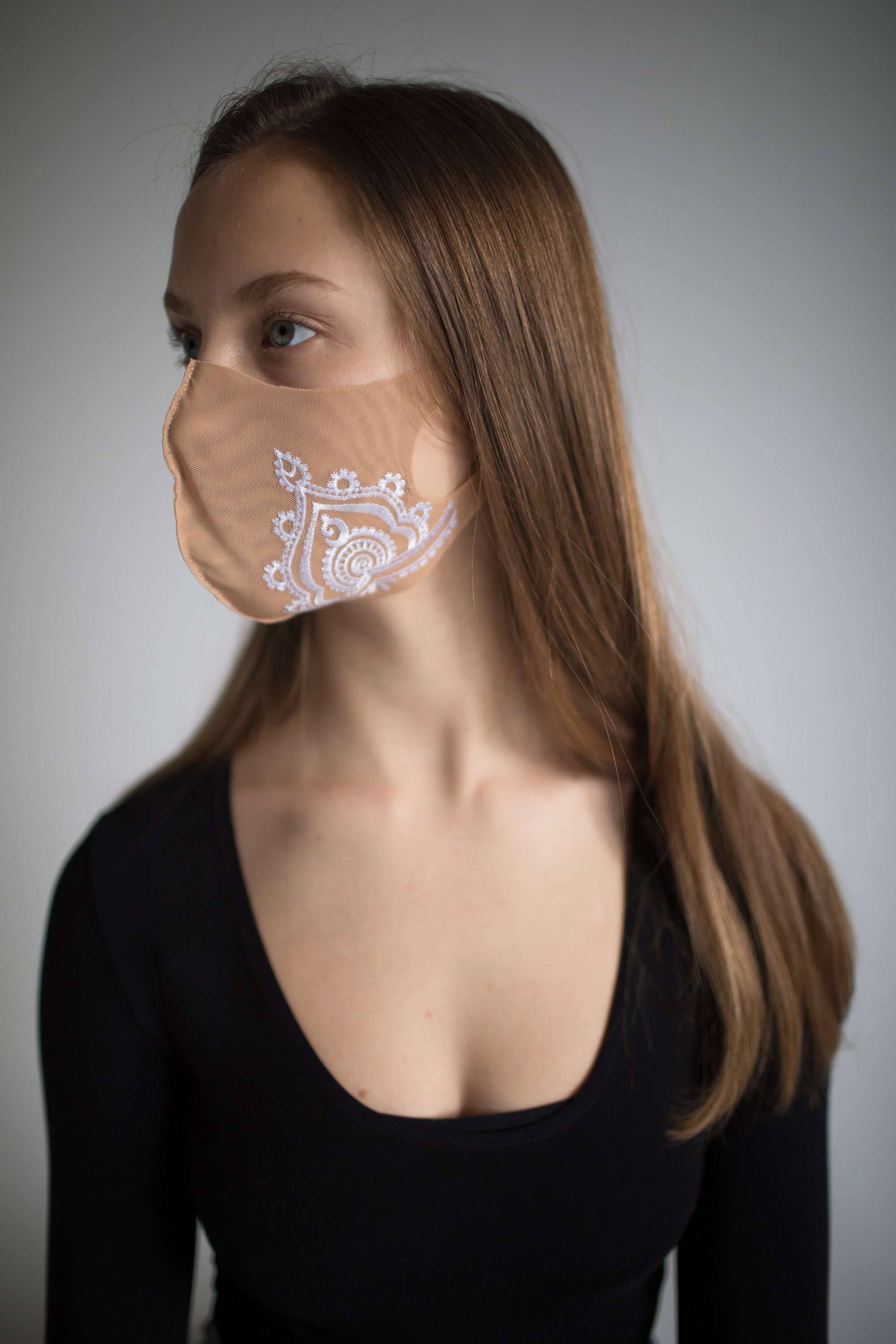 Custom embroidered beige Mask Handmade Comfortable & Etsy