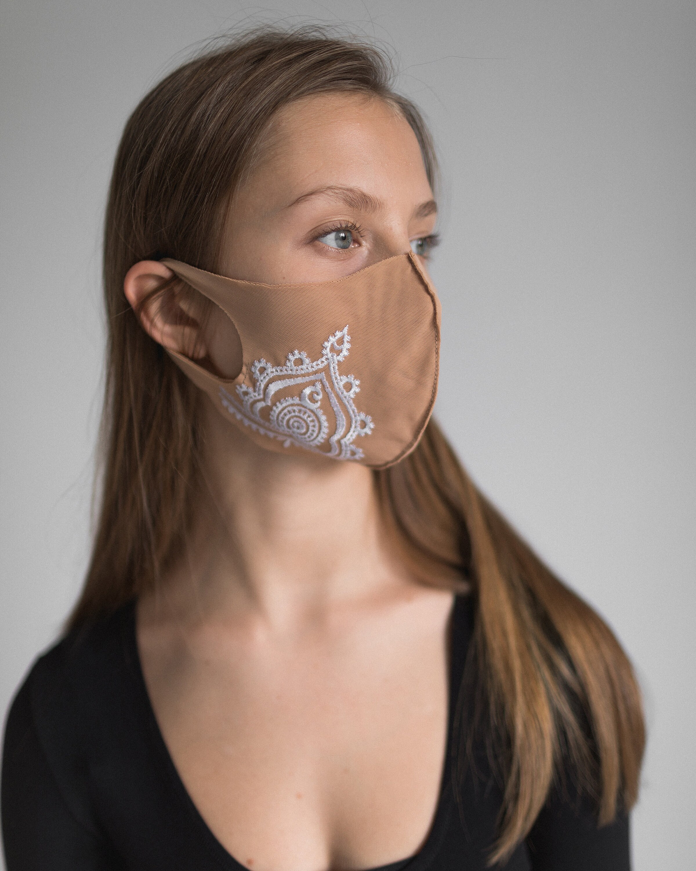 Custom embroidered beige Mask Handmade Comfortable & Etsy