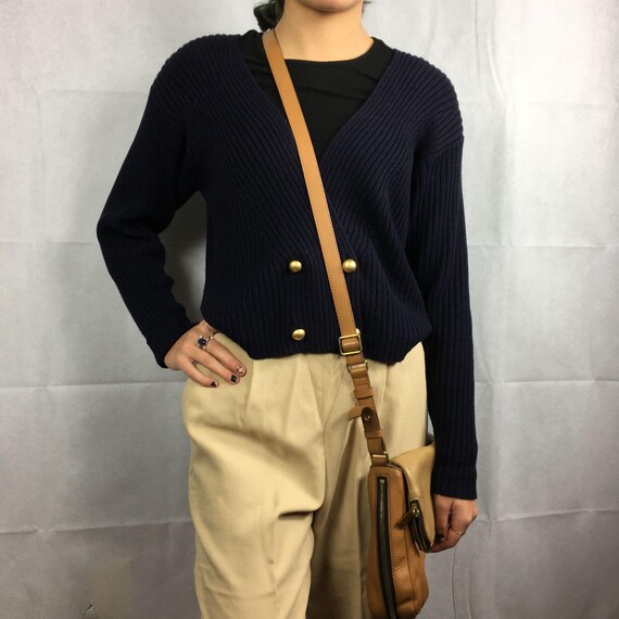 Casual Corner Vintage 1990 Navy Blue Ribbed Crop C