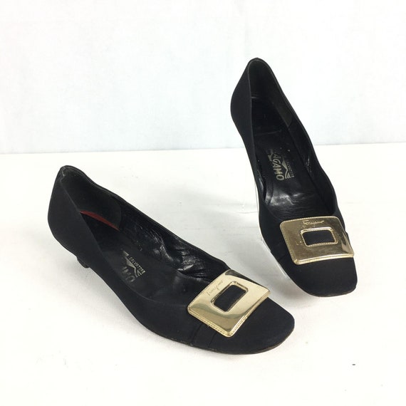 Salvatore Ferragamo Black Satin Mod Logo Kitten He