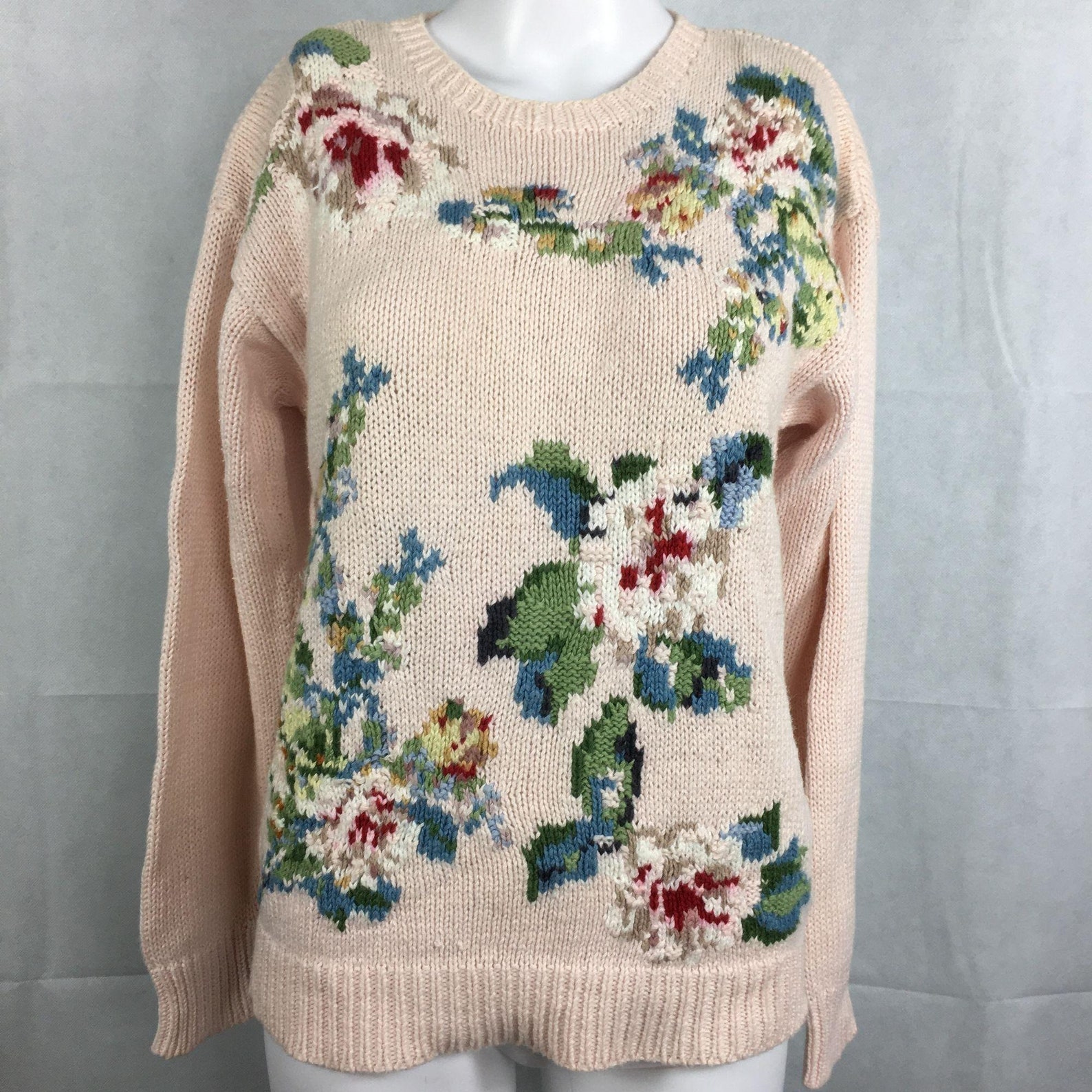 Marisa Christina Vintage 1980s Pink Floral Hand Knit Sweater | Etsy