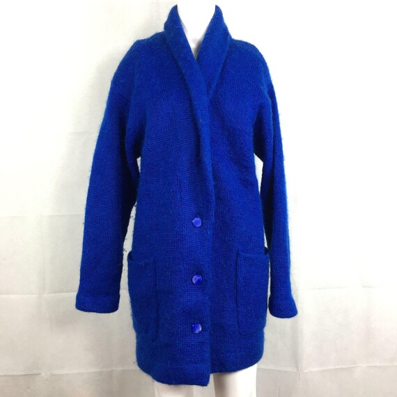 Womens Vintage1980s Blue Mohair Cardigan Sweater J