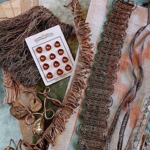 Antique Textiles Salvage Pack-1900s to 1930s Haberdashery Trims-Art Nouveau to Deco Junk Journal, Slowstitch, Doll Crafts Inspiration Pack