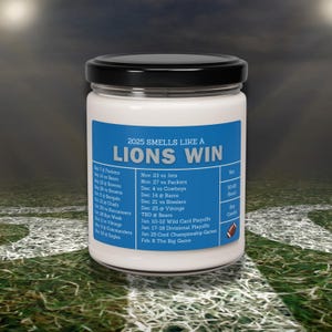Detroit Lions 2025 Football Schedule Candle | Father&#39;s Day Present, Gift for Him, Sports Candle, Lucky Gameday Candle