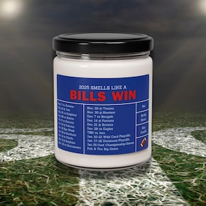 Vela para o Calendário de Futebol Americano do Buffalo Bills de 2025 | Presente de Dia dos Pais, Presente para Ele, Vela Esportiva, Vela para o Dia do Jogo da Sorte