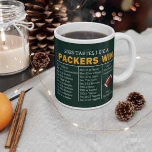 Green Bay Packers 2025 Football Schedule Mug | Football Gift, Sports Mug, Game Day, Father&#39;s Day Present, Gift for Him, Birthday Gift
