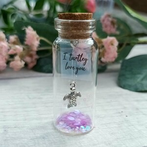 Message dans une bouteille, cadeau tortue, carte d'amour, cadeau romantique, cadeau d'anniversaire, cadeau pour lui, cadeau pour elle, mot d'amour, petit cadeau, pot de voeux