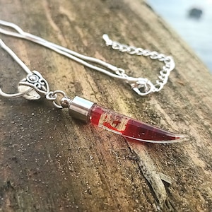 Blood Vial Necklace, Fang Necklace, Vampire Necklace, Dracula Necklace, Horror Gifts, Gothic Jewellery, Vial Necklace, Glass Vial Pendant