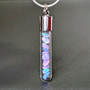 Collana di cristallo di opale, opale di grado AAA, pendente a tubo, opale vero, opale etiope, collana con fiala di vetro, opale lucidato, regalo per lei