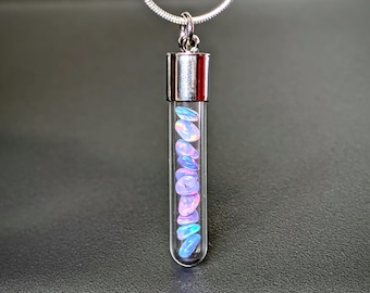 Opal Crystal Necklace, AAA Grade Opal, Tube Pendant, Real Opal, Ethiopian Opal, Glass Vial Necklace, Polished Opal, Gift For Her