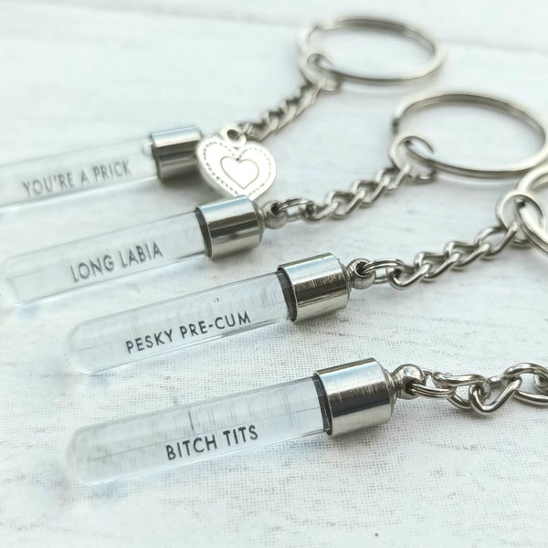 Funny Keyring, Dark Humour Gift, Funny Gift For Him, Offensive Gift, Profanity, Naughty Keychain, Joke Gift, Glass Vial, Test Tube