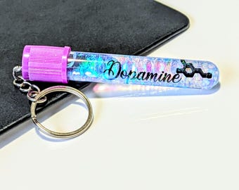 Phlebotomy Keychain, Gift for Nurse, Scientist Keyring, Medical Student, Vacutainer, Dopamine Wellbeing, Student Gift, Doctor Appreciation