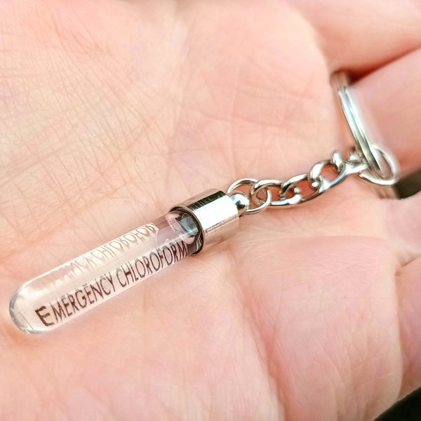 TINY Funny Keyring, 3cm Vial, Dark Humour Gift, Funny Gift For Him, Offensive Gift, Chloroform Funny Keychain, Joke Gift, Test Tube, Poison