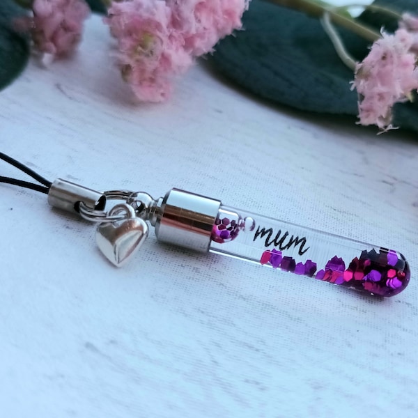 Mum Charm, Mothers Day Gift, Glass Vial Charm, Hanging Charm, Mum Keyring, Cute Gift Mum, Unique Mum Gift, Keepsake For Her, Wishing Bottle