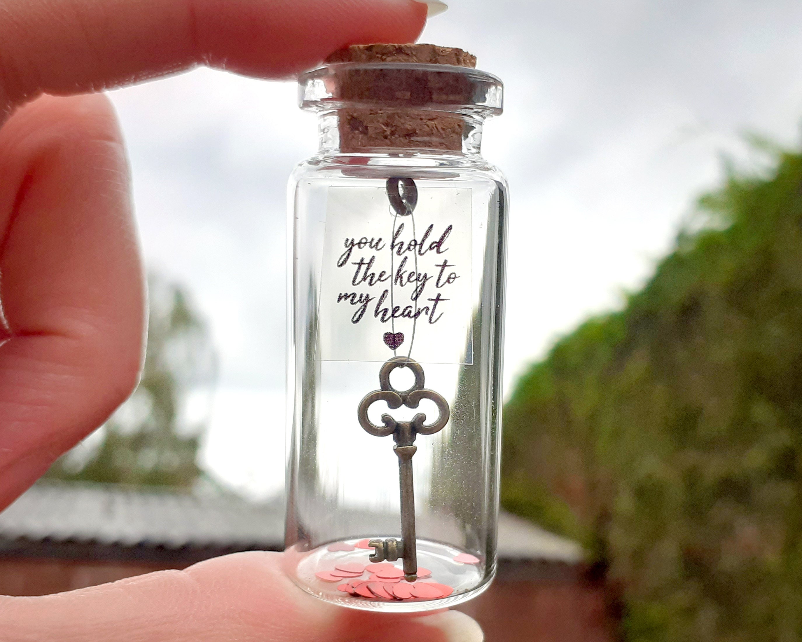 You Hold The Key to My Heart Wish Jar with a Card for Husband or Wife Romantic Message in a Bottle to Give Boyfriend or Girlfriend Key in a bottle, You Hold The Key to My Heart