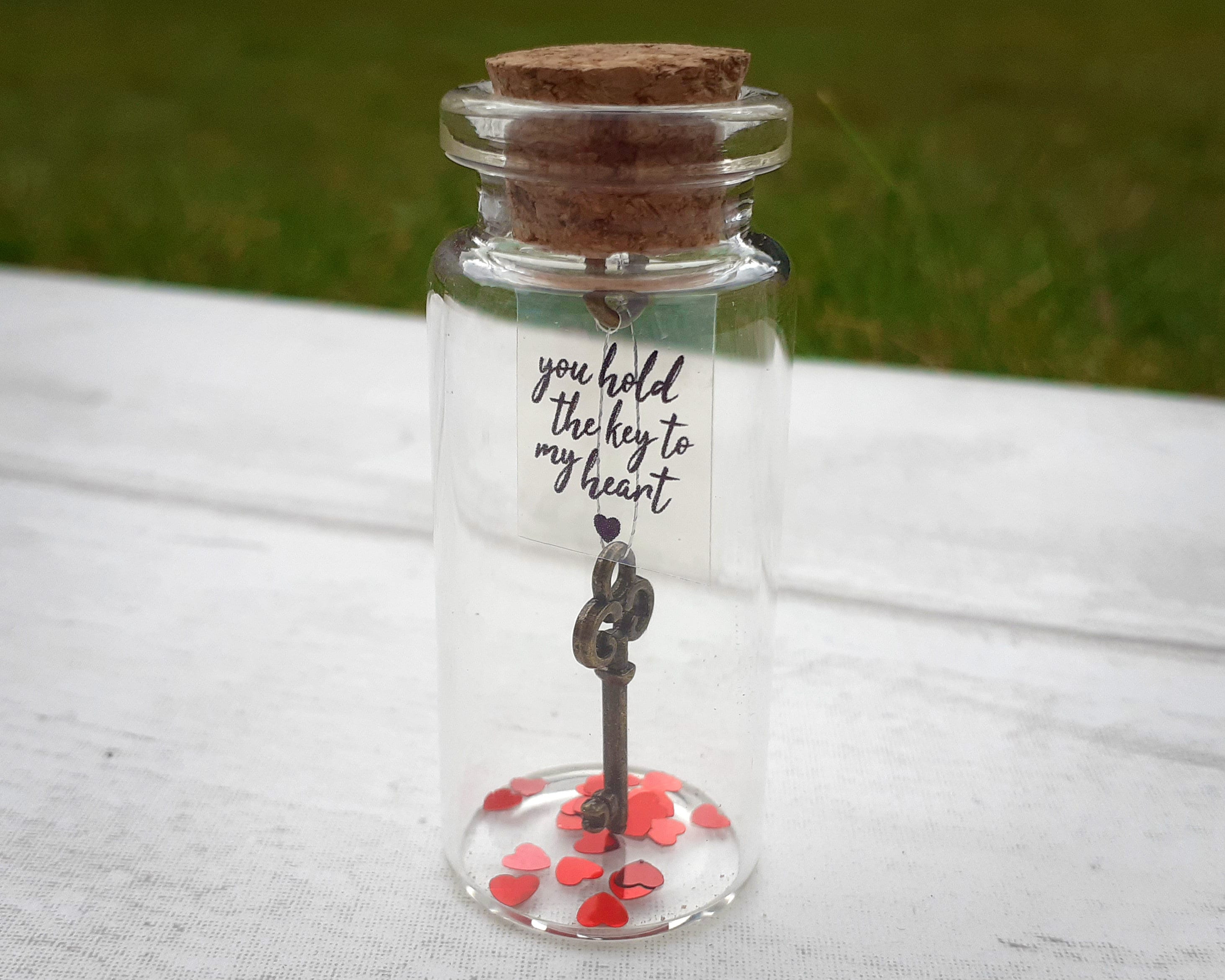 You Hold The Key to My Heart Wish Jar with a Card for Husband or Wife Romantic Message in a Bottle to Give Boyfriend or Girlfriend Key in a bottle, You Hold The Key to My Heart