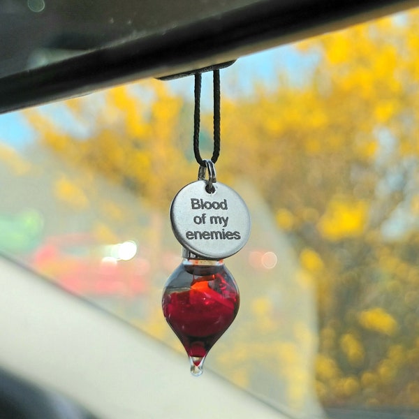 Rückspiegel hängen, Auto Charm, Blutphiole, Glas Anhänger, hängen Auto Zubehör, dunklen Humor Geschenk, neue Fahrer Geschenk, Gothic Charme