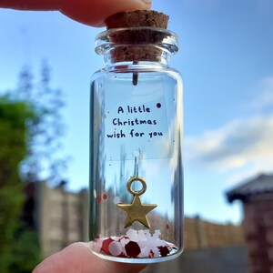 Pot de souhaits de Noël, Message de Noël dans une bouteille, Ornement de Noël, Bibelot de Noël, Petit cadeau de Noël, Carte de Noël alternative