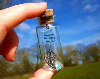 Merci de m’avoir aidé à grandir, Message dans une bouteille, Cadeau de remerciement pour l’enseignant, Cadeau de bouteille miniature, Mini bouteille en verre, Cadeau de petit pot