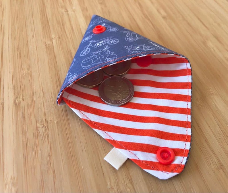 Vespa Purse Roman Holiday Triangle Origami Coin Purse Colorful Minimalist Pouch Handmade Fabric Purse Orange Stripes Coin Purse