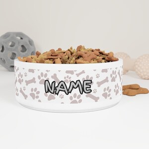 Personalized Dog Bowl Pet Bowl Custom Ceramic Dog, Cat Food Dish Paw Prints Dog Bones Dog Cat Gift Custom Dish