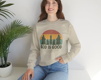 God is goed met ronde hals, op christenen gebaseerde kleding, op geloof gebaseerde kleding, bedrukte ronde hals, religieus unisex God is altijd goed
