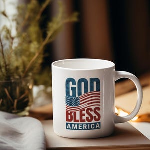 God Bless the USA Coffee Mug – Patriotic American Flag Cup – 4th of July Gift – Military Support Gift