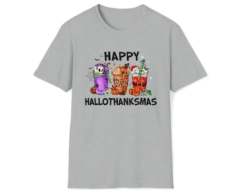 Happy Hallothanksmas Tee - Gruselig, dankbar, festlich Feiern Sie Hallothanksmas mit diesem Happy Tee Unisex Softstyle T-Shirt