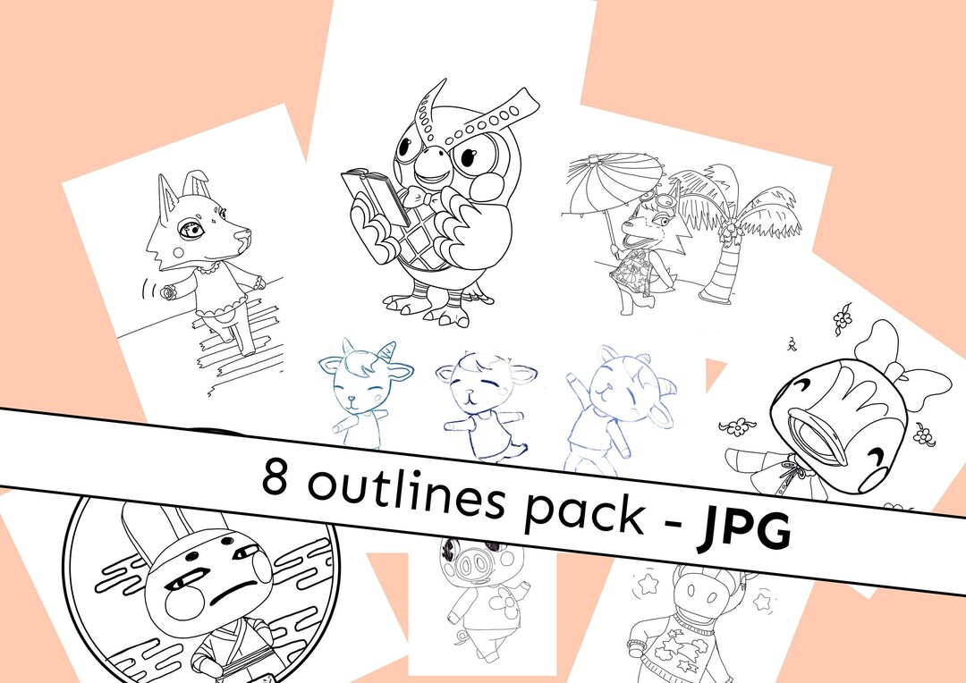 Animal Crossing Outlines/colouring Pages JPG - Etsy