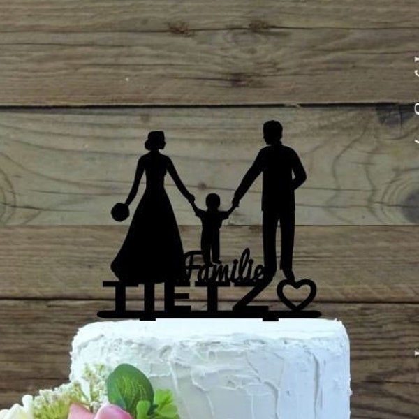 Cake Topper Hand in Hand Brautpaar mit Kind - Familie / personalisiert / Tortentopper / Tortenstecker Tortenfigur individuell Junge Mädchen
