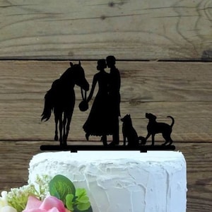 Cake topper bridal couple with horse and dog / dogs - cake topper, pet cake figure wedding bride groom, wood, silhouette