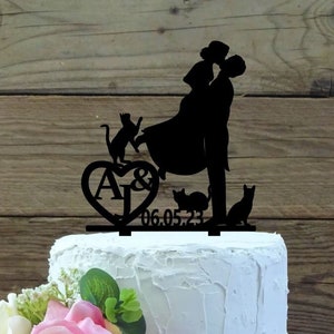 Cake Topper Brautpaar mit Katzen - personalisiert , Hochzeit , Tortenfigur , individuell , wedding , cat , Katzen , Holz , Acryl , family