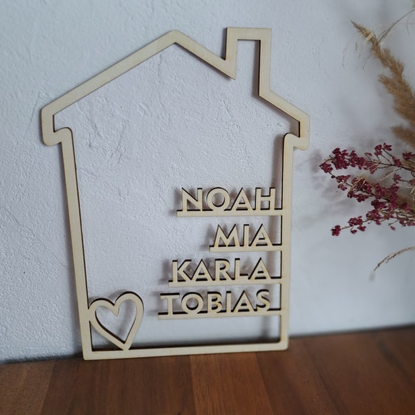 Haus mit Vornamen - Holzhaus, Familie, Geschenk Familie, family gift, wood house, Dekaration Wohnung, Haus mit Namen, Geschenk Familie, gift