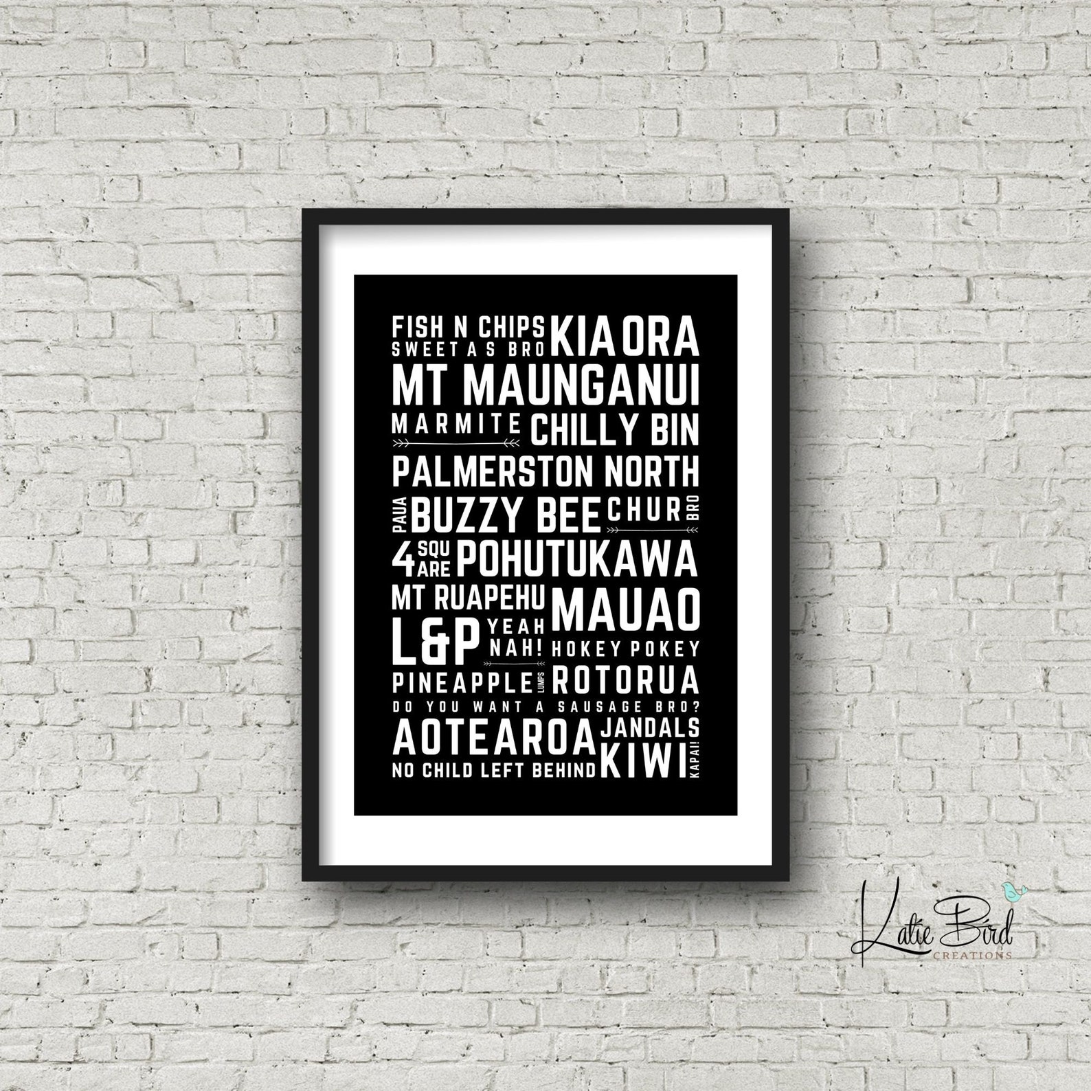 Kiwiana Word Art Poster, Typography Wall Art, Digital Print, New