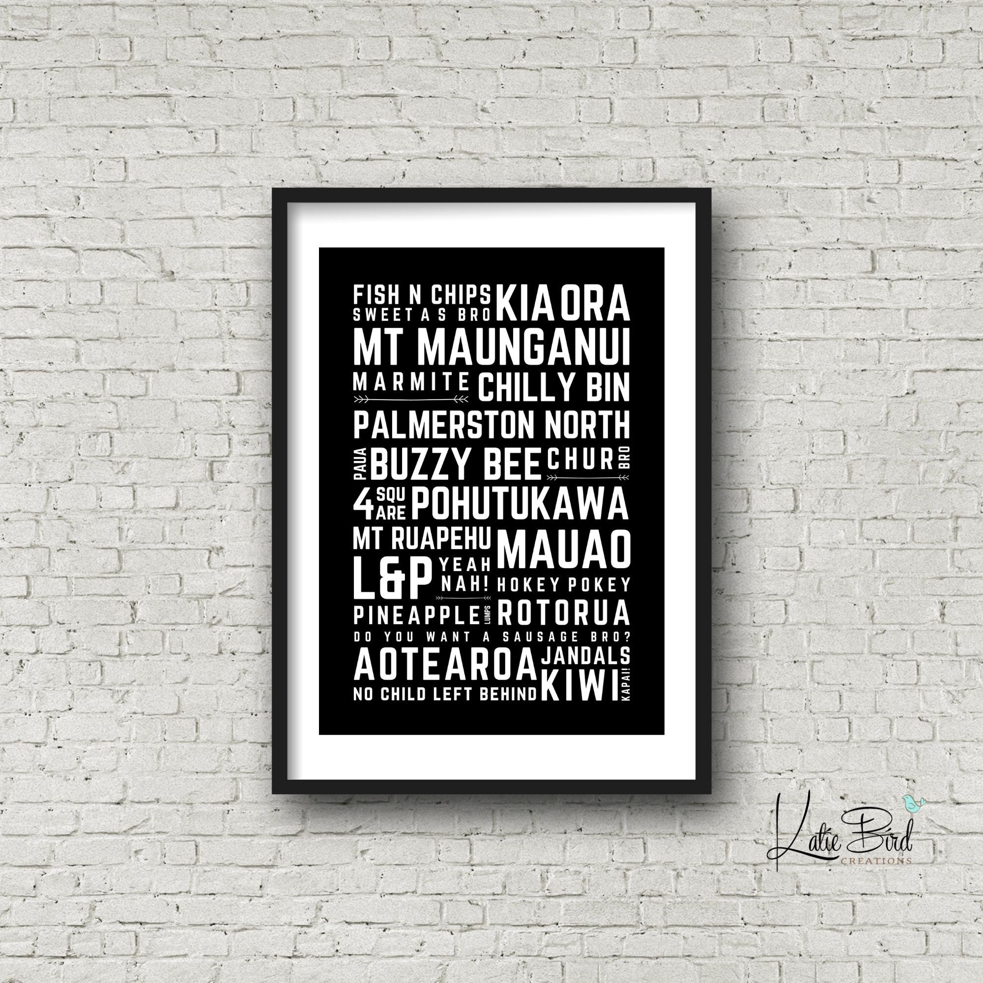 Kiwiana Word Art Poster, Typography Wall Art, Digital Print, New ...