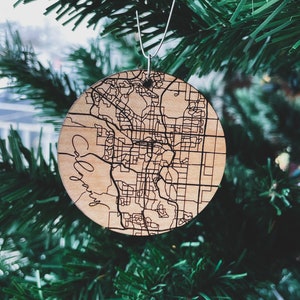 Calgary Christmas Ornament / Calgary Map / Alberta City Map Ornaments / Christmas Gift / City Holiday Keepsake / Wood Ornament