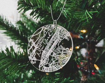 New York Christmas Ornament / Manhattan Christmas Ornament / City Map Ornaments / New York City Christmas Gift / Wood Ornament