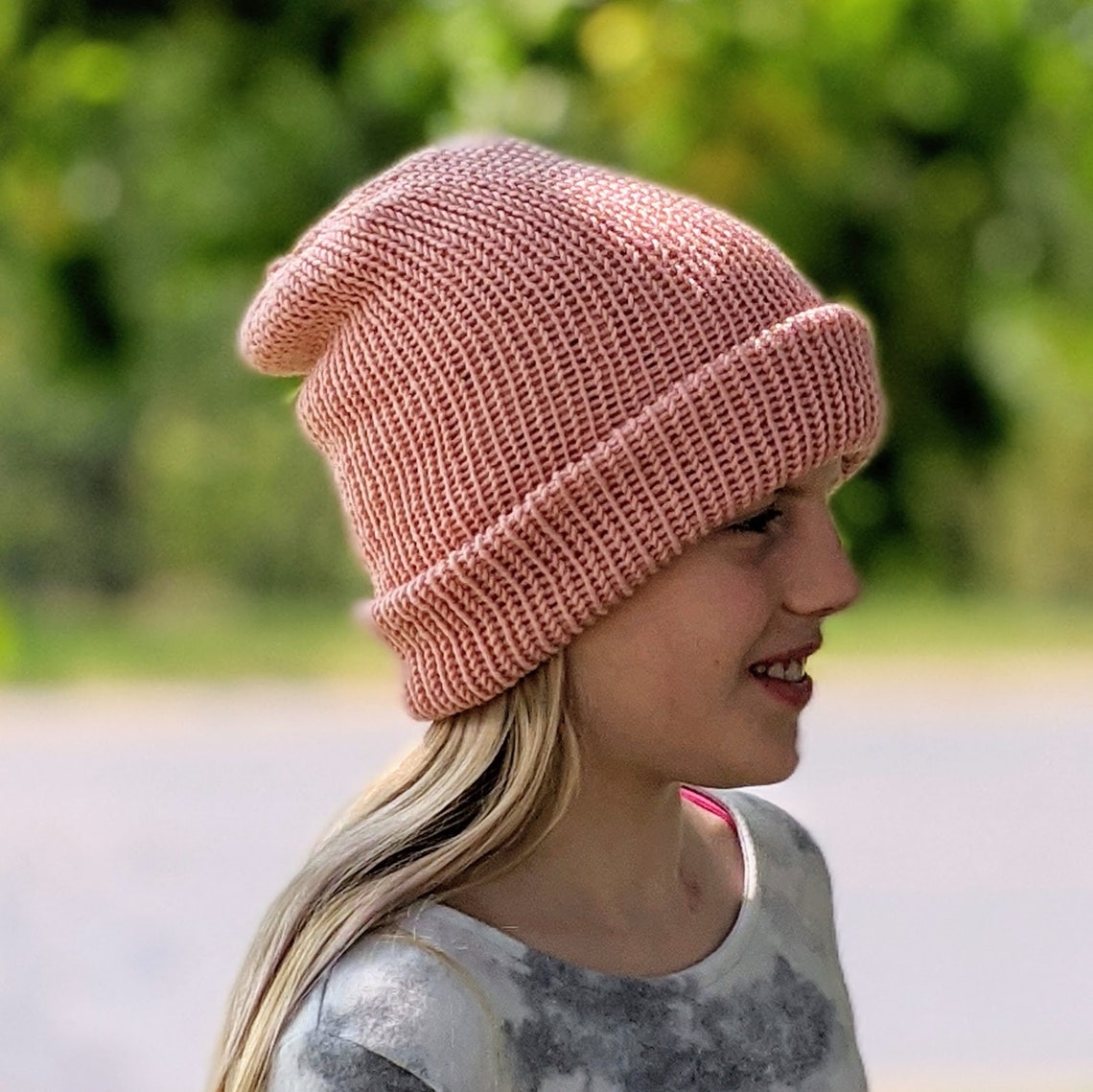 Soft Pink Knit Beanie REVERSIBLE Women Teen Unisex Etsy
