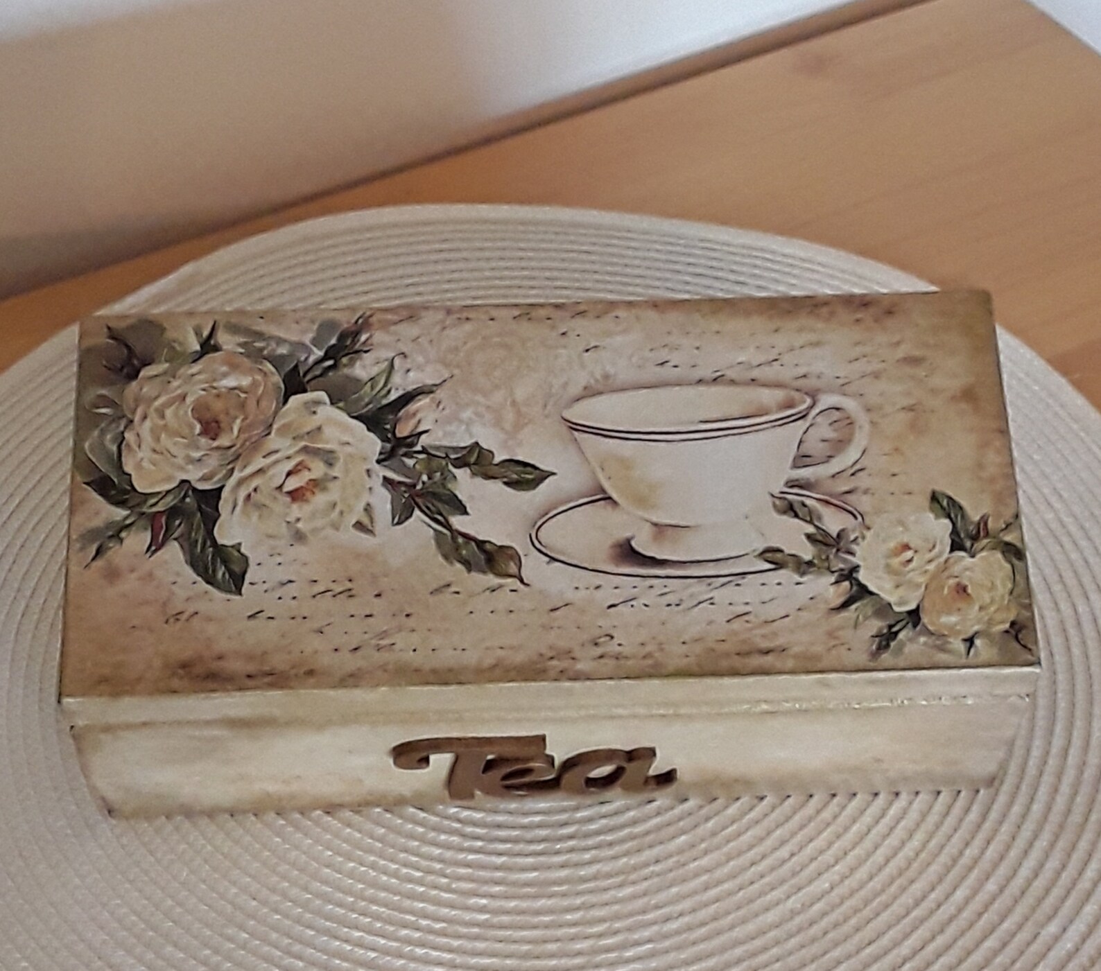 Tea box wooden decoupage tea box vintage style tea box Etsy