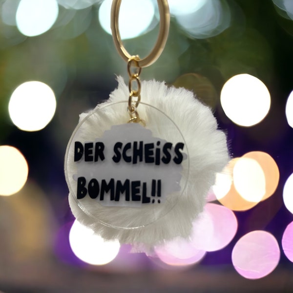 Schlüsselanhänger mit Pompom | Acryl Schlüsselanhänger | Geschenk für Freundin Eltern | Anhänger für Tasche | Schlüsselanhänger mit Spruch