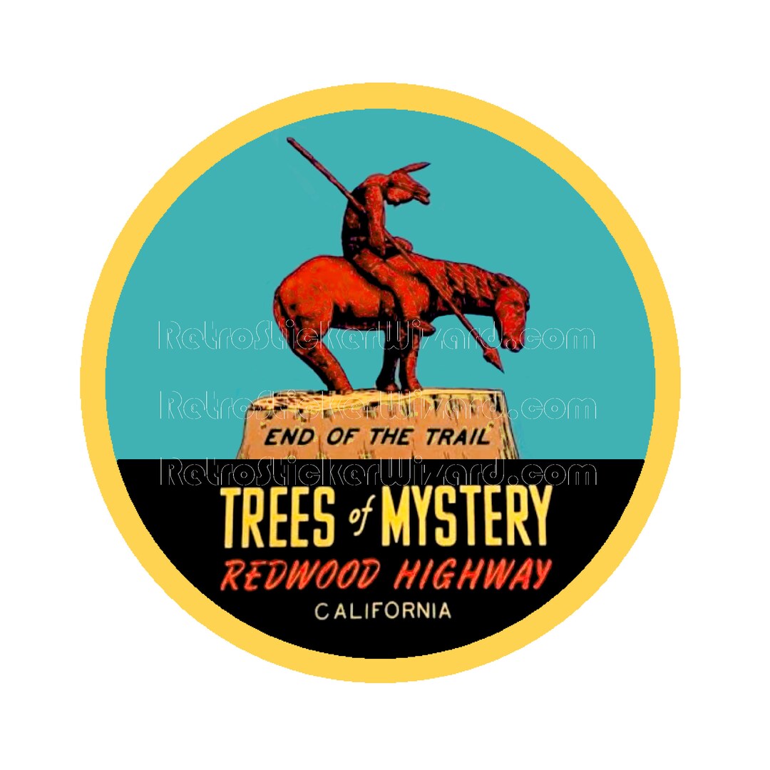 Sticker 1950s CA State End of the Trail Statue California Redwood