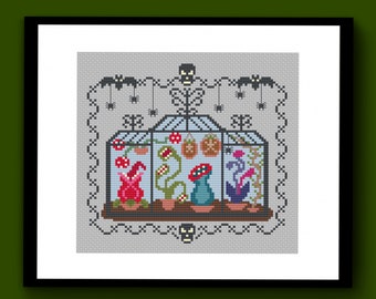 Spooky Greenhouse Counted Cross Stitch Pattern PDF, Spooky Garden Cross Stitch, Halloween Cross Stitch, Horror Gothic Cross Stitch