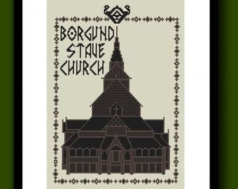 Borgund Stave Church Counted Cross Stitch Pattern PDF, Spooky Cross Stitch, Gothic Cross Stitch, Norse Cross Stitch, Viking Cross Stitch