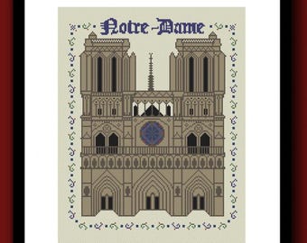 Notre-Dame Counted Cross Stitch Pattern PDF, Spooky Cross Stitch, Gothic Cross Stitch, Cathedral Cross Stitch, Church Cross Stitch