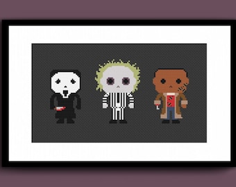 Cute Villains 9 Counted Cross Stitch Pattern PDF, Slasher Demon Ghost Cross Stitch, Spooky Cross Stitch, Horror Cross Stitch