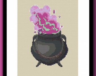 Cauldron Counted Cross Stitch Pattern PDF, Horror/ Goth Cross Stitch, Halloween Cross Stitch, Spooky Cross Stitch, Witch Cross Stitch